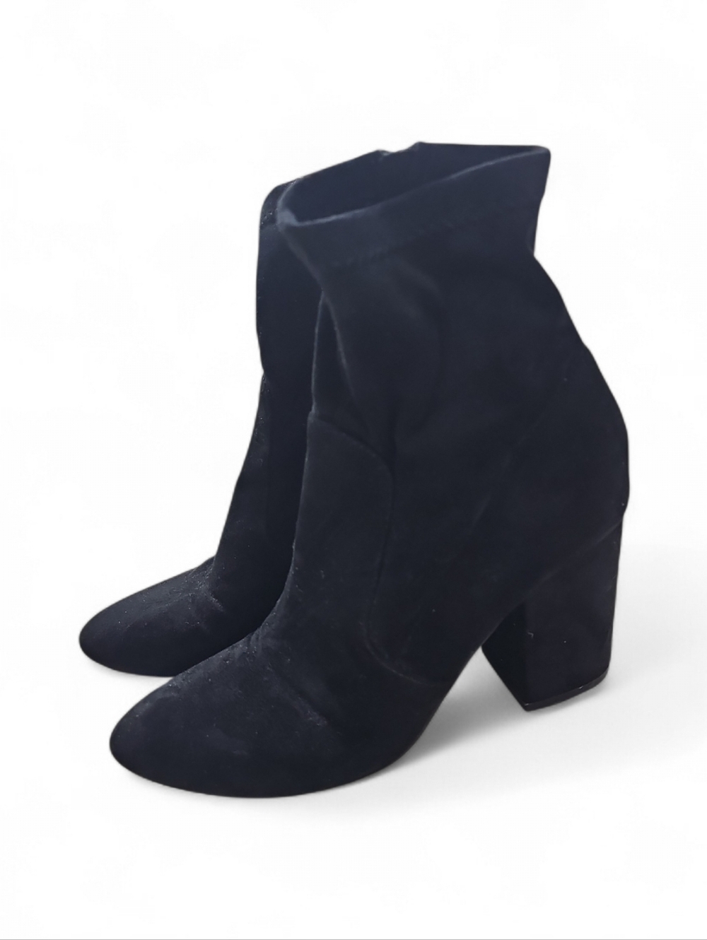 Steve Madden Black Suede Block Heel Ankle Boots - Women's Fashion Boots